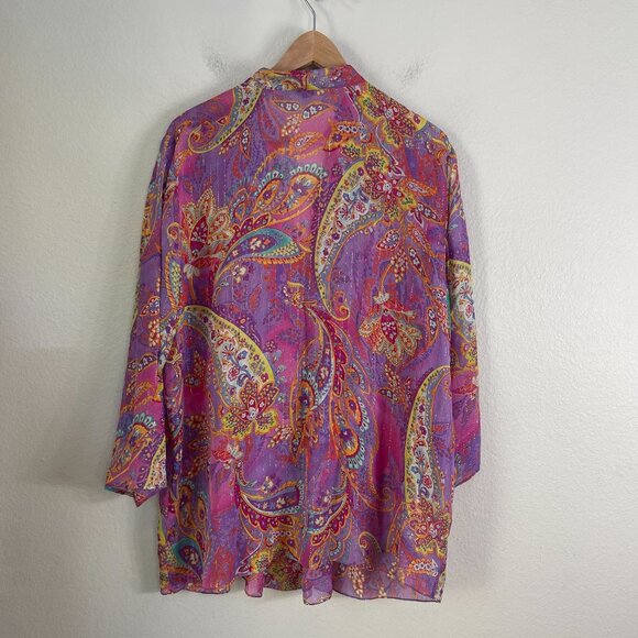 Lauren Ralph Lauren Womens Plus 1X Tunic Top Blouse Purple Paisley Silk Metallic - Picture 10 of 11